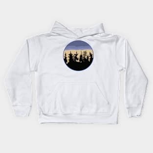 Autumn sunset behind a forest Kids Hoodie